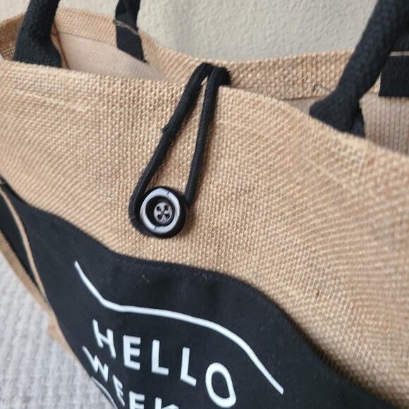 Hello Weekend Elegant Tan Tote Bag Reusable Bag - Picture 6 of 9